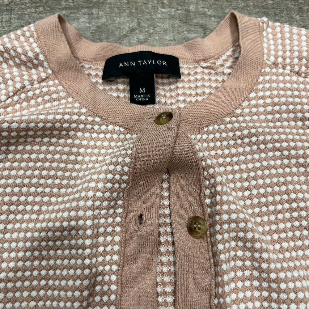 Ann Taylor | Light Pink and White Button-Up Cardigan - Picture 2 of 6